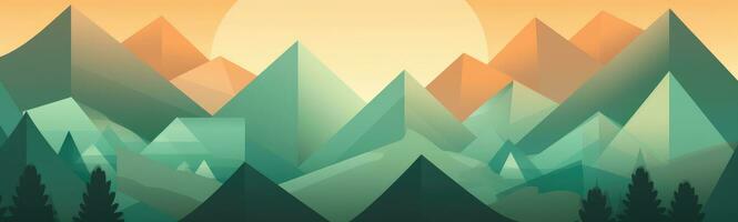 pastell lutning geometrisk berg landskap med Sol foto