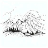 kontinuerlig linje teckning av minimalistisk berg landskap foto