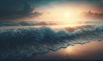 eterisk gryning panorama av hav vågor som drömmande bakgrund foto
