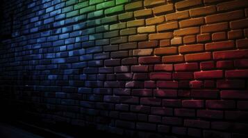 vibrerande regnbåge tegel vägg med realistisk filmiska sammansättning foto