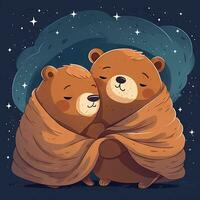 mysigt björnar sovande under starry filt foto