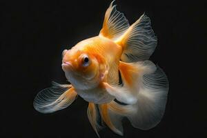 hyperrealistisk orange guldfisk med slöja svans simning i dramatisk ljus foto