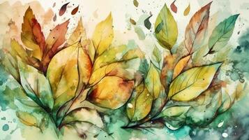 frodig vattenfärg bakgrund med löv för naturtema mönster foto