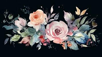 botanisk vattenfärg illustration av blommor och löv för bröllop eller hälsning kort foto