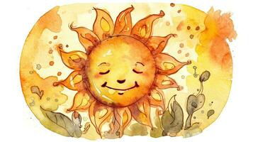 ljus och glad Sol illustration i vattenfärg stil foto