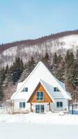scandinavian villa med snötäckt tak och knaprig vit exteriör generativ ai foto