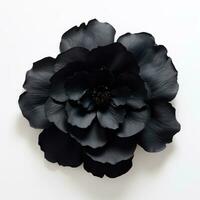 svart blomma sett från ovan på vit bakgrund ai genererad foto