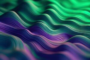 vibrerande 3d vågor i grön och violett generativ ai foto