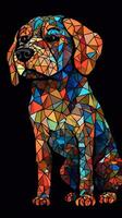 färgade glas hund på mörk bakgrund generativ ai foto
