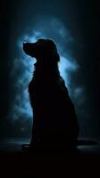 silhuett av en hund på mörk bakgrund generativ ai foto