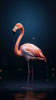 realistisk flamingo stående stolt på mörk bakgrund generativ ai foto