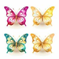 färgrik fjärilar på vit bakgrund ai genererad foto