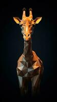 geometrisk origami giraff på mörk bakgrund generativ ai foto