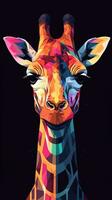 pop- konst giraff på mörk bakgrund generativ ai foto