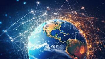 global telekommunikation nätverk runt om planet jord ai genererad foto
