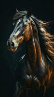 mörk häst collage på en full i fokus bakgrund ai genererad foto