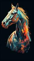 vibrerande pop- konst häst på mörk bakgrund ai genererad foto