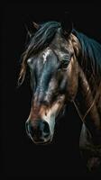 årgång häst på mörk bakgrund ai genererad foto