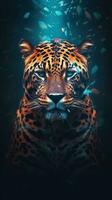 dubbel- exponering jaguar på mörk bakgrund generativ ai foto