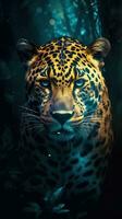 silhuett av en jaguar på mörk bakgrund generativ ai foto