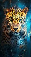 leopard i vattenfärg stil på mörk bakgrund generativ ai foto