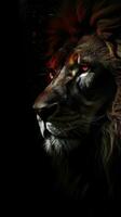 majestätisk lejon silhuett på mörk bakgrund ai genererad foto