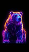 fascinerande neon Björn i dynamisk sammansättning med dramatisk belysning generativ ai foto