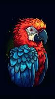 färgrik papegoja illustration på mörk bakgrund generativ ai foto