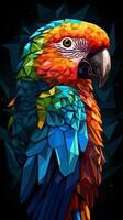 färgade glas papegoja på mörk bakgrund generativ ai foto