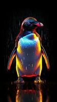 glitchy pingvin på mörk bakgrund generativ ai foto