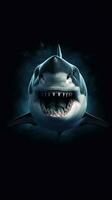 majestätisk haj simning i en mörk bakgrund ai genererad foto