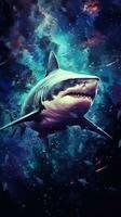 vattenfärg haj på mörk bakgrund generativ ai foto