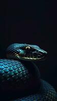 realistisk orm på mörk bakgrund ai genererad foto