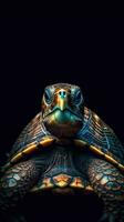 majestätisk sköldpadda i de grungeon stil på en mörk bakgrund ai genererad foto