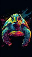 pop- konst sköldpadda på mörk bakgrund generativ ai foto