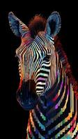 glitched zebra på mörk bakgrund generativ ai foto