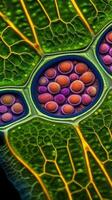inuti en växt cell en levande se av kloroplaster under ett elektron mikroskop generativ ai foto
