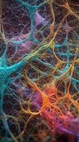 levande färger av mikroskopisk nerv celler tittade genom ett elektron mikroskop generativ ai foto