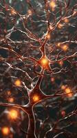 närbild av neuroner överföring signaler i ultrarealistiskt 8 K hög dynamisk räckvidd långsam rörelse foto