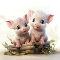 söt och fluffig bebis grisar i disney stil ClipArt på vit bakgrund ai genererad foto