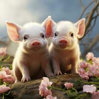 söt och fluffig bebis grisar i disney stil ClipArt på vit bakgrund ai genererad foto
