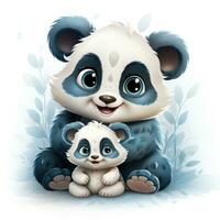 fluffig mamma och bebis panda i disney stil ClipArt ai genererad foto