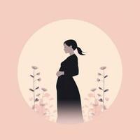 gravid kvinna fira i en färgrik blommig ram ai genererad foto