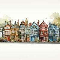 färgrik ClipArt av knäppa engelsk landsbygden hus ai genererad foto