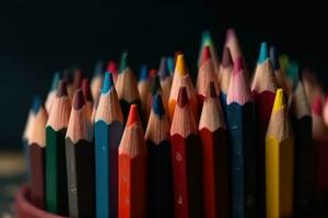 vibrerande bakgrund med färgrik pennor ai genererad foto