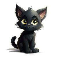 förtjusande pixarstil ClipArt av en söt svart kattunge på vit bakgrund ai genererad foto