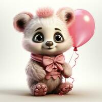 söt fluffig bebis panda innehav en rosa ballong ai genererad foto