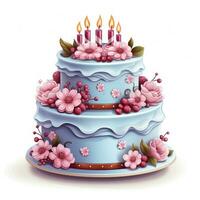 söt liten födelsedag kaka ClipArt på vit bakgrund ai genererad foto