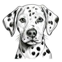 ritad för hand dalmatian ansikte ClipArt för färg bok på vit bakgrund ai genererad foto