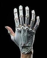 robot hand med fem fingrar isolerat på vit bakgrund ai genererad foto